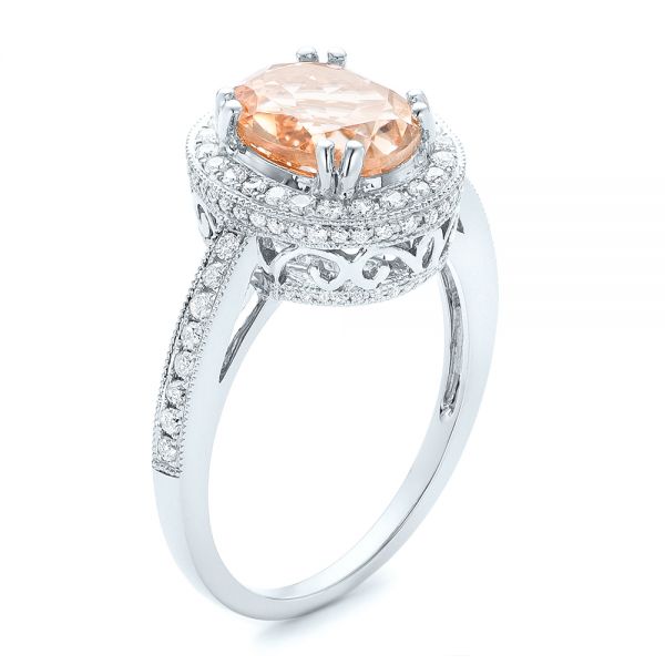18k White Gold 18k White Gold Morganite And Diamond Halo Fashion Ring - Three-Quarter View -  102532