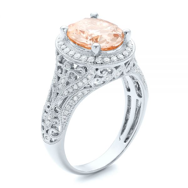  Platinum Platinum Morganite And Diamond Halo Fashion Ring - Three-Quarter View -  102534