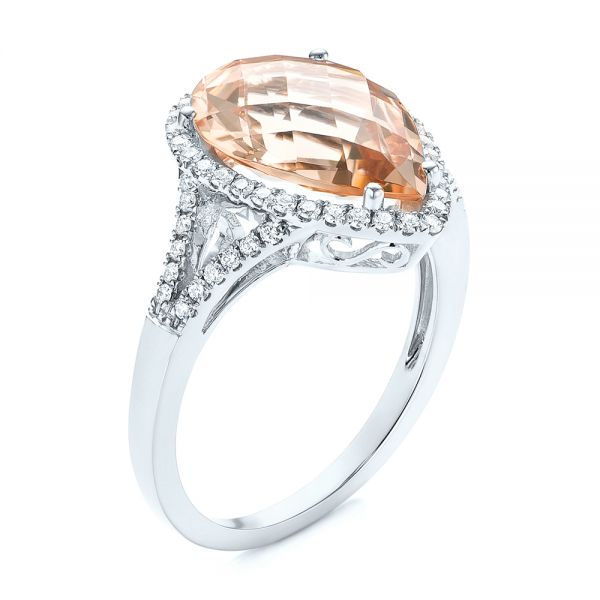 18k White Gold 18k White Gold Morganite And Diamond Halo Fashion Ring - Three-Quarter View -  103759