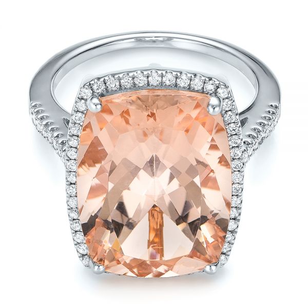 18k White Gold 18k White Gold Morganite And Diamond Halo Fashion Ring - Flat View -  101779