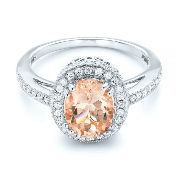 18k White Gold 18k White Gold Morganite And Diamond Halo Fashion Ring - Flat View -  102532