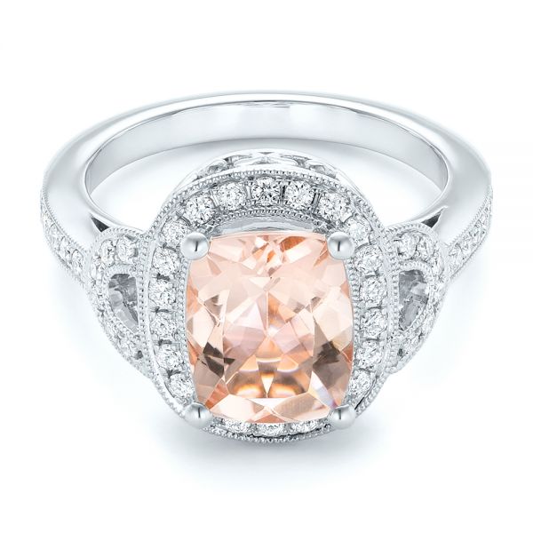 14k White Gold 14k White Gold Morganite And Diamond Halo Fashion Ring - Flat View - 102533