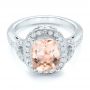 18k White Gold 18k White Gold Morganite And Diamond Halo Fashion Ring - Flat View -  102533 - Thumbnail