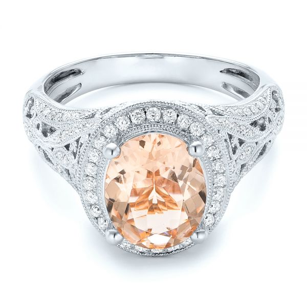 14k White Gold 14k White Gold Morganite And Diamond Halo Fashion Ring - Flat View -  102534