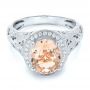 18k White Gold 18k White Gold Morganite And Diamond Halo Fashion Ring - Flat View -  102534 - Thumbnail