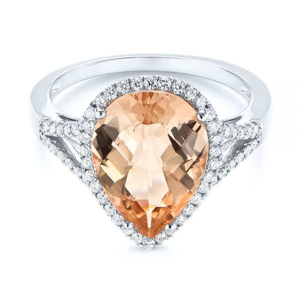 18k White Gold 18k White Gold Morganite And Diamond Halo Fashion Ring - Flat View -  103759