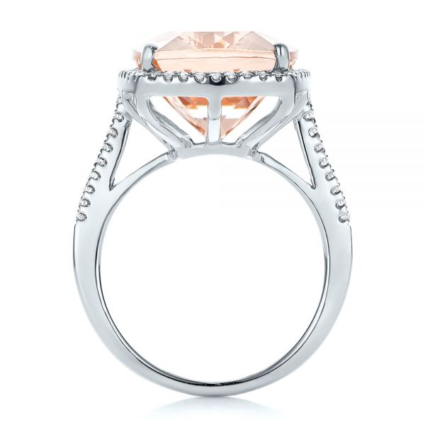 14k White Gold 14k White Gold Morganite And Diamond Halo Fashion Ring - Front View -  101779