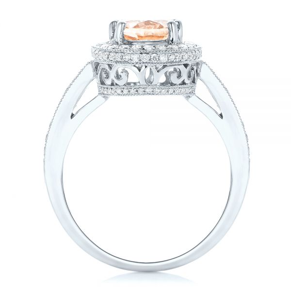 14k White Gold 14k White Gold Morganite And Diamond Halo Fashion Ring - Front View -  102532