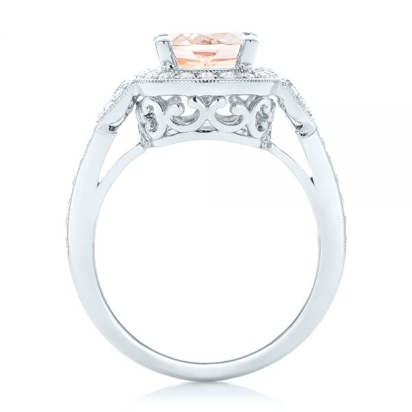 14k White Gold 14k White Gold Morganite And Diamond Halo Fashion Ring - Front View -  102533