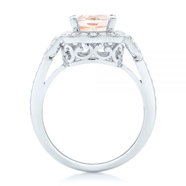 14k White Gold 14k White Gold Morganite And Diamond Halo Fashion Ring - Front View - 102533