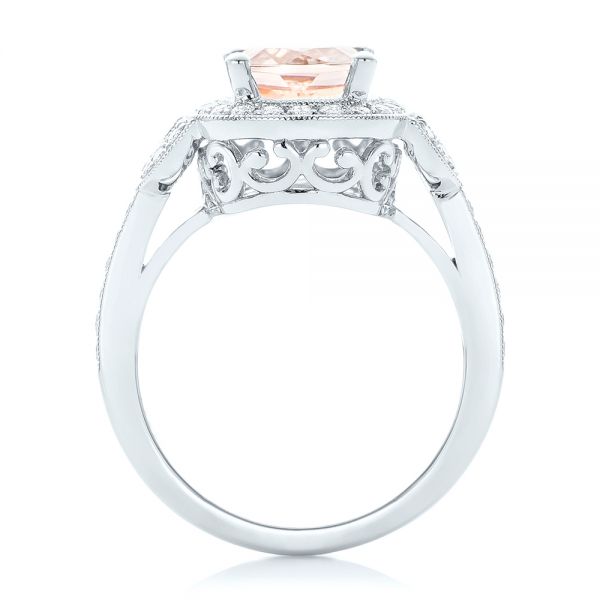  Platinum Platinum Morganite And Diamond Halo Fashion Ring - Front View -  102533