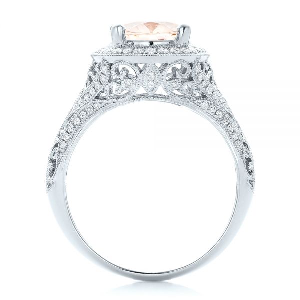 14k White Gold 14k White Gold Morganite And Diamond Halo Fashion Ring - Front View -  102534