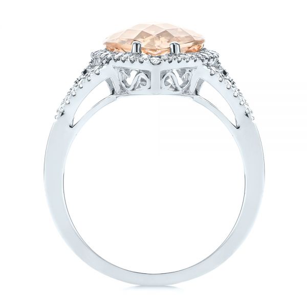 18k White Gold 18k White Gold Morganite And Diamond Halo Fashion Ring - Front View -  103759