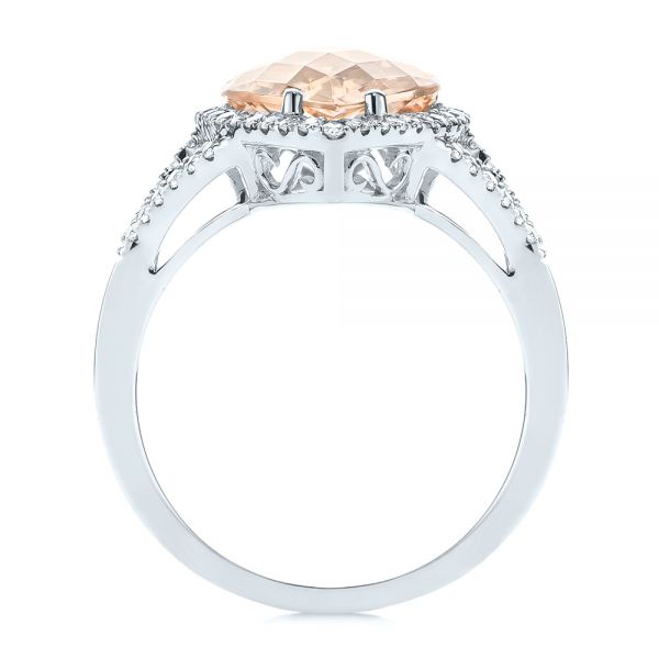 14k White Gold 14k White Gold Morganite And Diamond Halo Fashion Ring - Front View -  103759