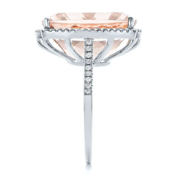 18k White Gold 18k White Gold Morganite And Diamond Halo Fashion Ring - Side View -  101779