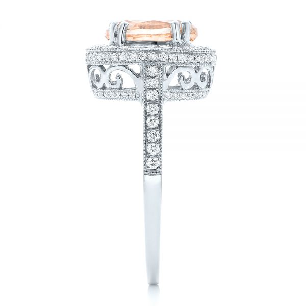 18k White Gold 18k White Gold Morganite And Diamond Halo Fashion Ring - Side View -  102532