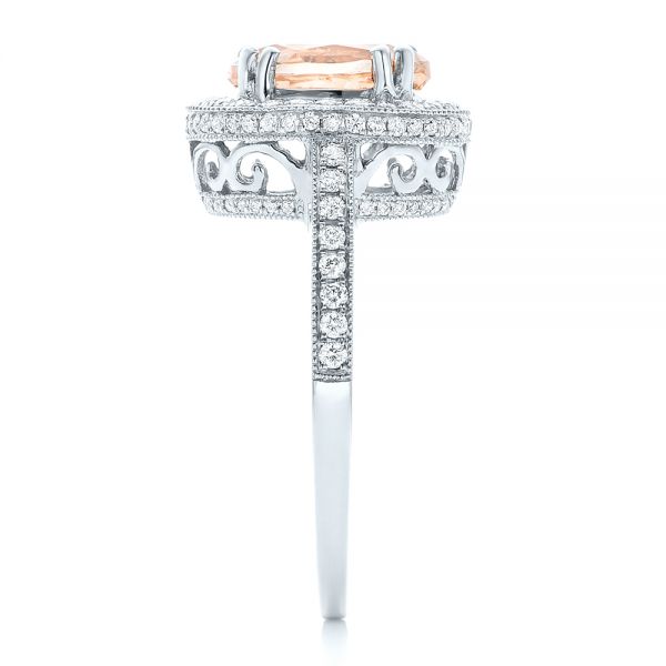 Platinum Platinum Morganite And Diamond Halo Fashion Ring - Side View - 102532