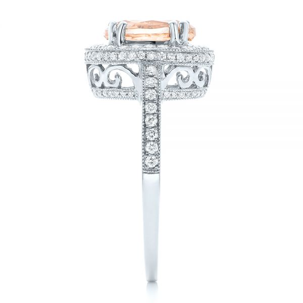  Platinum Platinum Morganite And Diamond Halo Fashion Ring - Side View -  102532