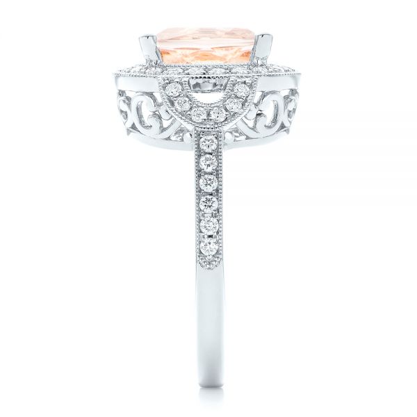 14k White Gold 14k White Gold Morganite And Diamond Halo Fashion Ring - Side View -  102533