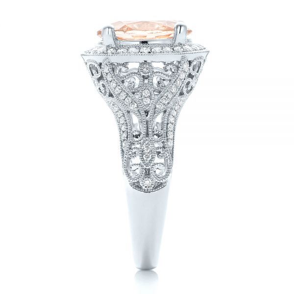  Platinum Platinum Morganite And Diamond Halo Fashion Ring - Side View -  102534