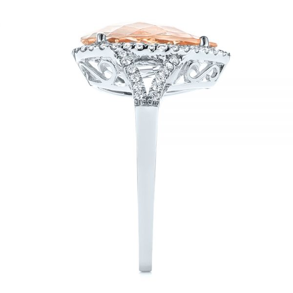 18k White Gold 18k White Gold Morganite And Diamond Halo Fashion Ring - Side View -  103759