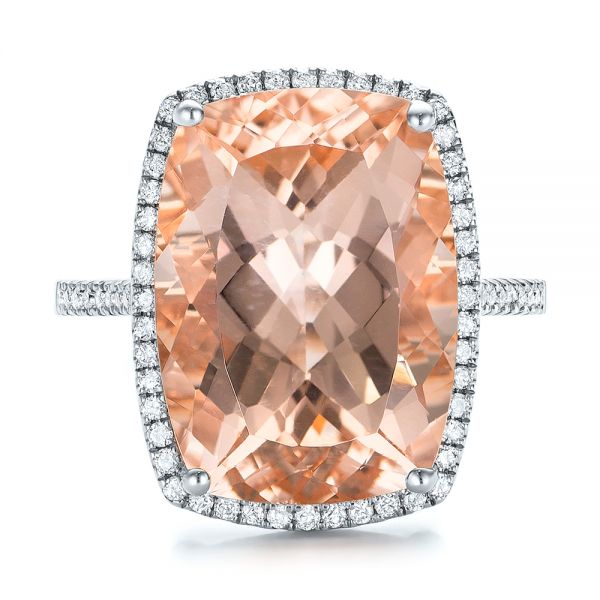 14k White Gold 14k White Gold Morganite And Diamond Halo Fashion Ring - Top View -  101779