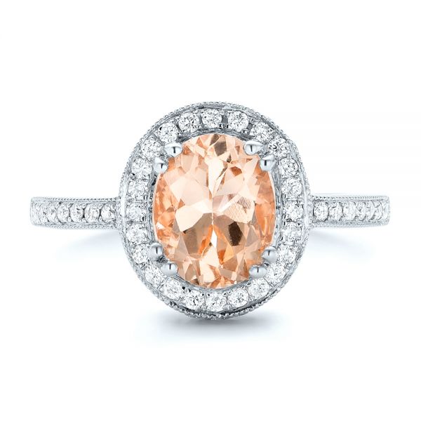 14k White Gold 14k White Gold Morganite And Diamond Halo Fashion Ring - Top View -  102532