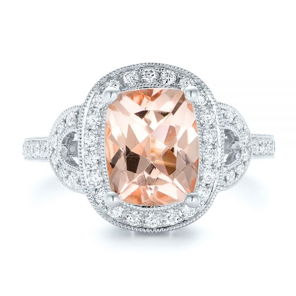 18k White Gold 18k White Gold Morganite And Diamond Halo Fashion Ring - Top View -  102533