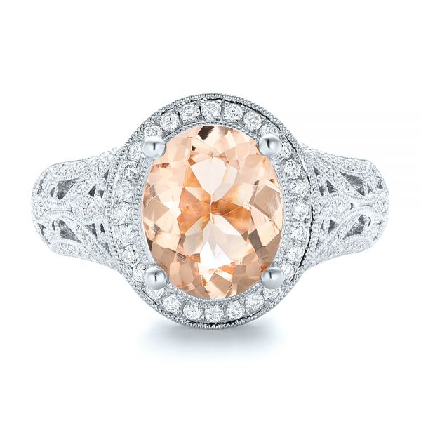 14k White Gold 14k White Gold Morganite And Diamond Halo Fashion Ring - Top View -  102534