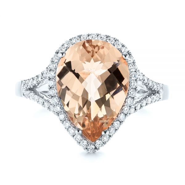 18k White Gold 18k White Gold Morganite And Diamond Halo Fashion Ring - Top View -  103759