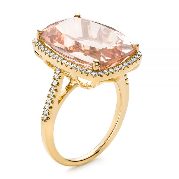 14k Yellow Gold 14k Yellow Gold Morganite And Diamond Halo Fashion Ring - Three-Quarter View -  101779