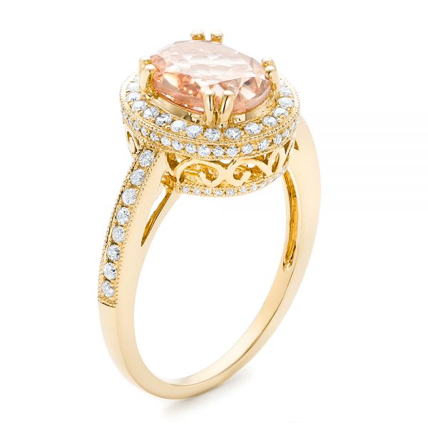 18k Yellow Gold 18k Yellow Gold Morganite And Diamond Halo Fashion Ring - Three-Quarter View -  102532