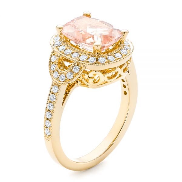 14k Yellow Gold 14k Yellow Gold Morganite And Diamond Halo Fashion Ring - Three-Quarter View -  102533