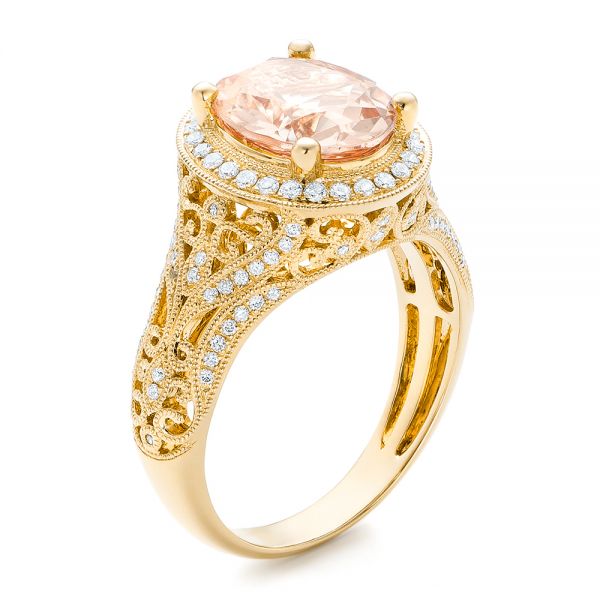 14k Yellow Gold 14k Yellow Gold Morganite And Diamond Halo Fashion Ring - Three-Quarter View -  102534