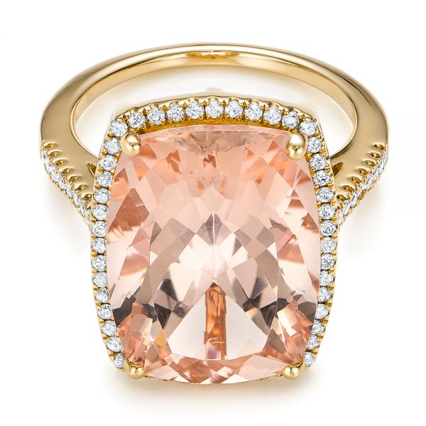14k Yellow Gold 14k Yellow Gold Morganite And Diamond Halo Fashion Ring - Flat View - 101779