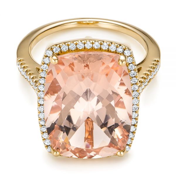 18k Yellow Gold 18k Yellow Gold Morganite And Diamond Halo Fashion Ring - Flat View -  101779