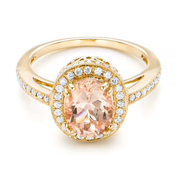 18k Yellow Gold 18k Yellow Gold Morganite And Diamond Halo Fashion Ring - Flat View -  102532