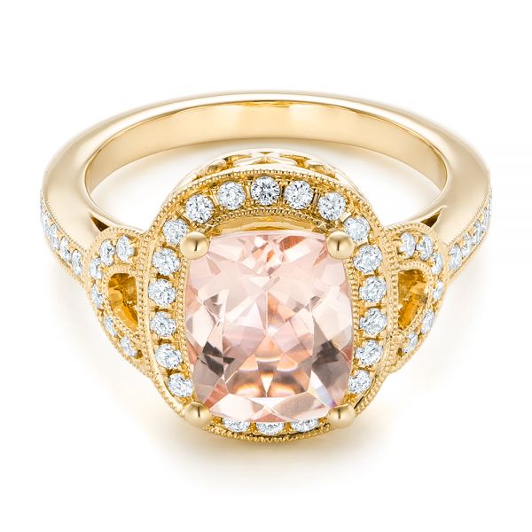 18k Yellow Gold 18k Yellow Gold Morganite And Diamond Halo Fashion Ring - Flat View -  102533