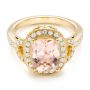 18k Yellow Gold 18k Yellow Gold Morganite And Diamond Halo Fashion Ring - Flat View -  102533 - Thumbnail