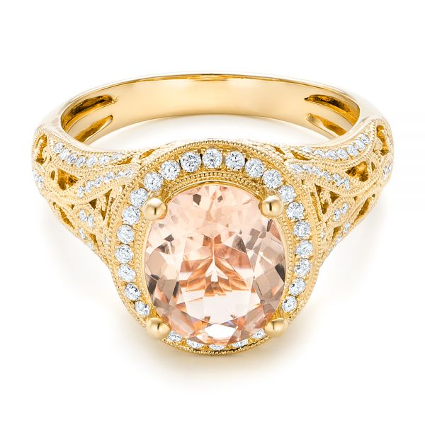 18k Yellow Gold 18k Yellow Gold Morganite And Diamond Halo Fashion Ring - Flat View -  102534