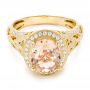 18k Yellow Gold 18k Yellow Gold Morganite And Diamond Halo Fashion Ring - Flat View -  102534 - Thumbnail