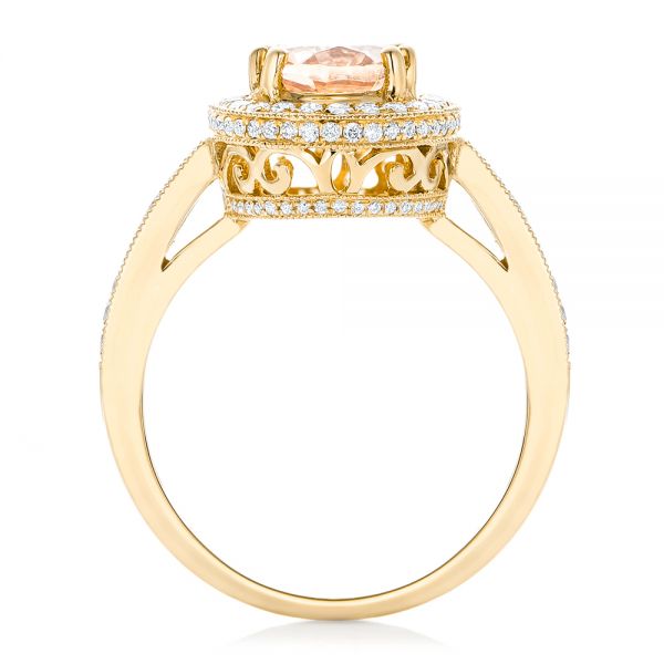 14k Yellow Gold 14k Yellow Gold Morganite And Diamond Halo Fashion Ring - Front View -  102532