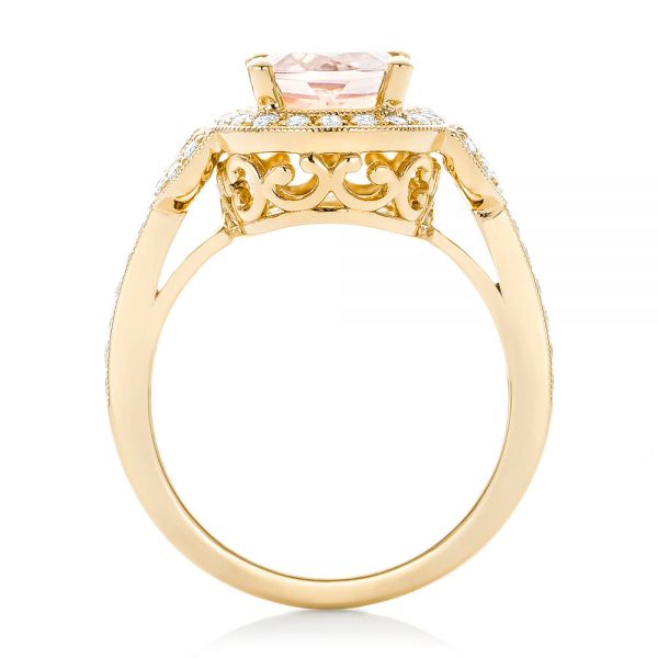 18k Yellow Gold 18k Yellow Gold Morganite And Diamond Halo Fashion Ring - Front View -  102533