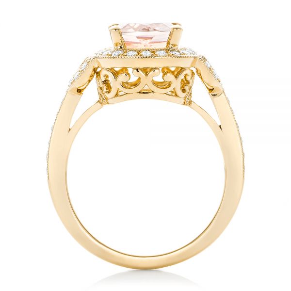 14k Yellow Gold 14k Yellow Gold Morganite And Diamond Halo Fashion Ring - Front View - 102533