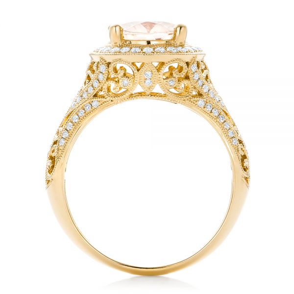 14k Yellow Gold 14k Yellow Gold Morganite And Diamond Halo Fashion Ring - Front View - 102534