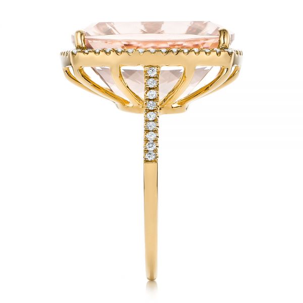 14k Yellow Gold 14k Yellow Gold Morganite And Diamond Halo Fashion Ring - Side View -  101779