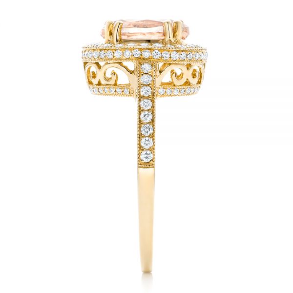 14k Yellow Gold 14k Yellow Gold Morganite And Diamond Halo Fashion Ring - Side View - 102532