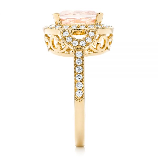 14k Yellow Gold 14k Yellow Gold Morganite And Diamond Halo Fashion Ring - Side View - 102533