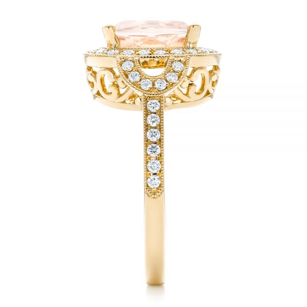 14k Yellow Gold 14k Yellow Gold Morganite And Diamond Halo Fashion Ring - Side View -  102533