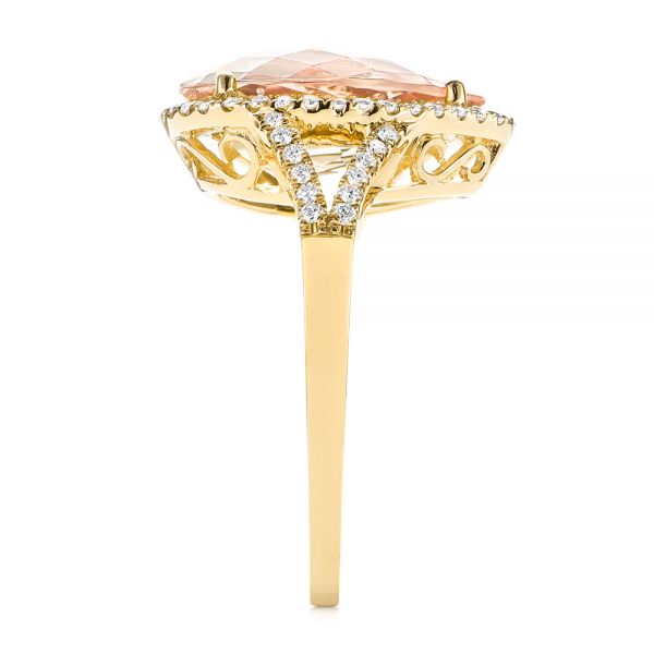 18k Yellow Gold 18k Yellow Gold Morganite And Diamond Halo Fashion Ring - Side View -  103759